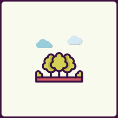 Poster - Stylized Forest Icon with Pastel Clouds Minimalist Design Graphic Element