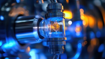 Poster - A detailed view of a science laboratory apparatus in blue light