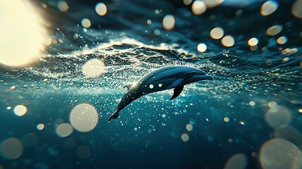 Wall Mural - dolphin in bubbles under full moon