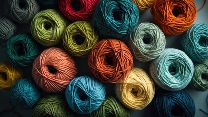 Poster - Many assorted yarns as backdrop, aerial view