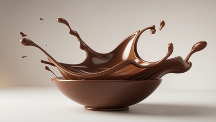 Poster - Chocolate liquid splash with droplets, isolated against a white background. Chocolate milk wave splash. Cocoa chocolate drink splash in motion.