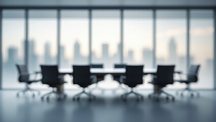 Poster - Light blurred background. Blurred modern contemporary office and meeting room interior design with panoramic windows and a view.