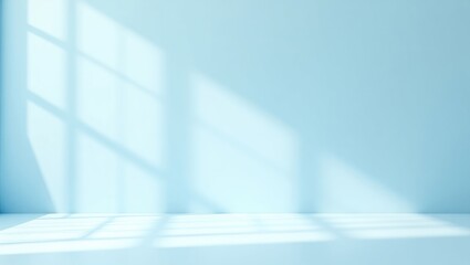 Poster - Light blue vacant wall and smooth flooring featuring intriguing light glare. Background suitable for the presentation.