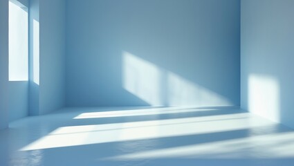 Poster - Minimalistic background in light blue for product presentation featuring beautiful light and shadow.