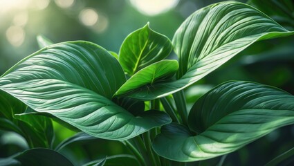 Poster - Close-up of green leaves in sunlight.