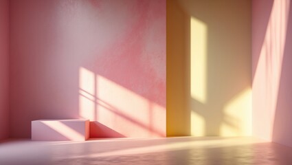Poster - Abstract pink and yellow gradient studio wall room background for product showcase with shadows on the backdrop. Display product setting for cosmetics or skin care.