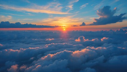 Poster - Sunset in a blue sky. Blue sky featuring some clouds.