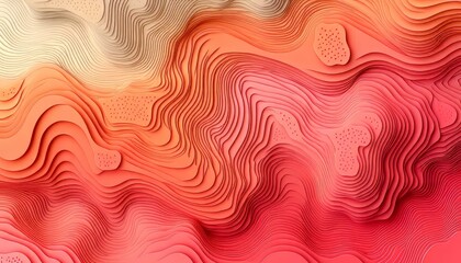 Poster - Abstract 3D Topographic Wave Pattern Background with Warm Pink and Coral Hues for Minimalist Designs