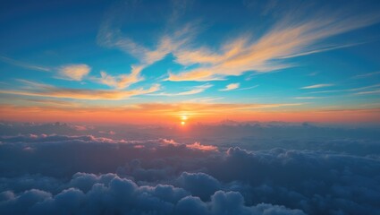 Poster - Sunset against a blue sky. Blue sky featuring some clouds.