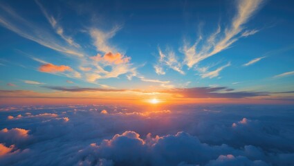 Poster - Sunset against a blue sky. Blue sky featuring some clouds.