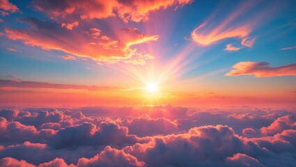 Poster - sunrise featuring vibrant colored clouds, light rays, and various atmospheric effects