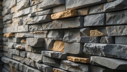 Poster - Cladding wall made of stacked slabs of natural rocks, featuring stone veneers.