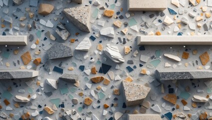 Poster - Seamless terrazzo pattern made from pieces of granite, quartz, glass, and stone. Abstract background for walls.