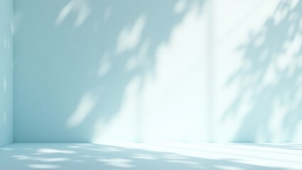 Poster - Soft sunlight streams through tree leaves, creating gentle shadows and an abstract pattern on a white background.