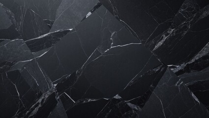 Poster - Panoramic view of dark grey black slate texture or background. Black granite slabs backdrop.