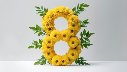 Fototapete - Greeting Card for International Women's Day. Mimosa branches arranged in the shape of the number eight.