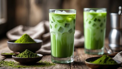 Aufkleber - Iced Matcha Latte Tea Made at Home with Milk