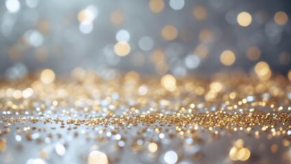 Poster - glitter vintage lights backdrop. silver and gold. out of focus