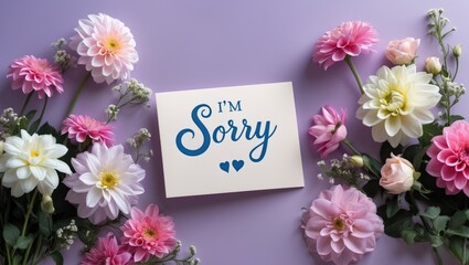  Sorry card surrounded by beautiful flowers on a backdrop.