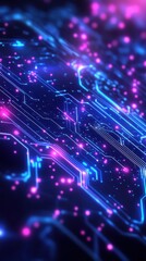 Poster - Futuristic digital circuit design with glowing particles and lines