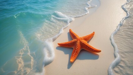 Poster - Starfish on the shore in seawater. Background. Empty space.