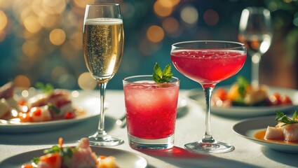 Aufkleber - Set of glasses with drinks