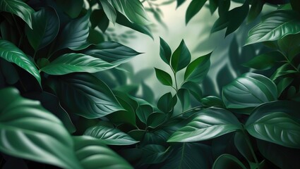 Poster - Nature of dark green leaf. Natural green leaves plants for use as a background cover page related to environment ecology or greenery wallpaper.