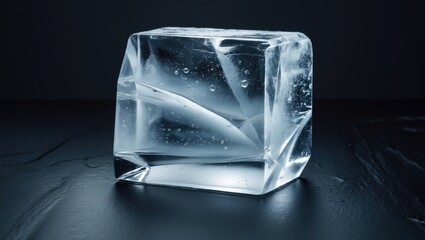 Poster - Frosty, textured, natural ice block, set against a black backdrop. Clipping path included.