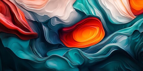 Poster - Vivid Abstract Painting Swirling Blue, Cyan, Red, and Orange Hues in a Dynamic Composition