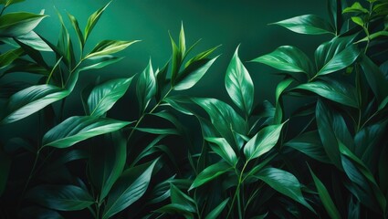 Poster - Nature of dark green leaf in garden. Natural green foliage plants serving as a background cover for environmental ecology or greenery wallpaper.