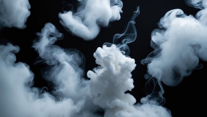 Wall Mural - Fog, smoke, steam, and vapor collection isolated on a black background. White cloudiness, mist, or smog backdrop.