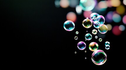 Wall Mural - a cluster of bubbles bobbing atop a dark expanse with numerous bubbles clustered together