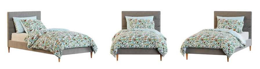 Poster - Narrow bed set isolated on transparent background. 3D render.