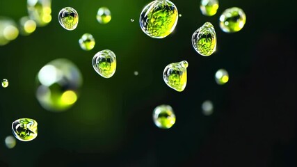 Poster - A mesmerizing display of water droplets catching light in a vibrant green atmosphere during a sunny afternoon Generative AI