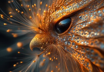 Poster - Close-Up of a Colorful Abstract Creature Featuring Intricate Textures, Sparkling Details, and Iridescent Colors Mimicking Natural Elements and Wildlife