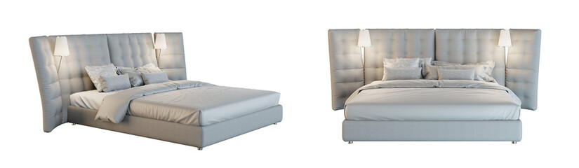 Aufkleber - Big bed isolated on transparent background. 3D render.