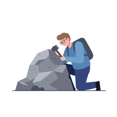 Poster - Miner working on rock surface in flat vector illustration style
