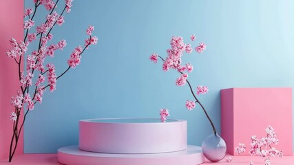 Poster - Exploring a serene display of cherry blossoms against pastel backgrounds in a tranquil artistic setup Generative AI