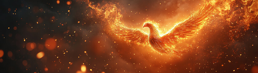Poster - Epic rise of the fiery phoenix fantasy realm digital art vibrant environment dramatic viewpoint