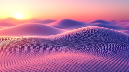 Poster - abstract landscape with sunset radiance and wavy terrain visualization
