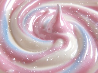 Poster - Close-up of a delicate swirl of pastel colored cream with shimmering glitter