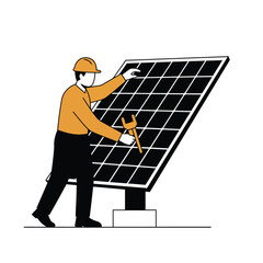 Poster - Technician adjusting solar panel in flat style vector art