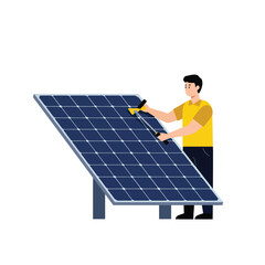 Poster - Man cleaning solar panel in flat design style vector art