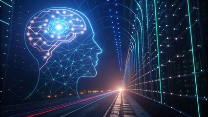 Poster - Close-up of a person's head with abstract neural imagery symbolizing thought processes and ideas