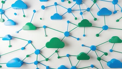 Poster - Creative group of blue and green hearts symbolizing connection and networking in digital landscape