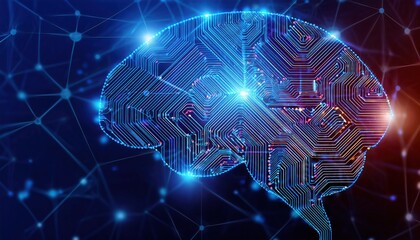 Poster - Artistic representation of a brain composed of circuits symbolizing digital intelligence and ai