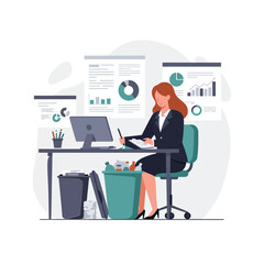Poster - Office worker analyzing data in flat design vector illustration