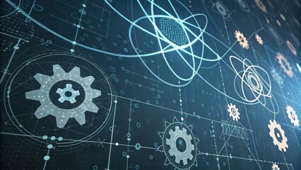 Poster - High-tech computer screen displaying gears representing problem solving and mechanical intelligence