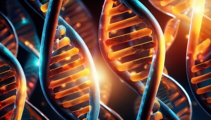 Poster - Radiant dna strip representing the intersection of genetics and technology in modern scientific research