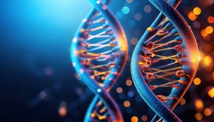 Poster - futuristic glowing dna molecule strands seamless pattern representing innovation and genetic intelli